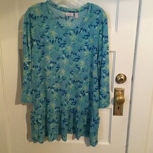 Mesh Ruffle Tunic Blue Sz L